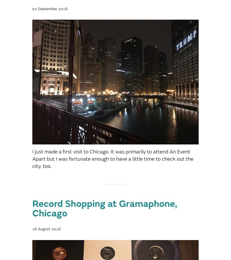 Version #1 on desktop: a photo post about Chicago followed by the start of the next post